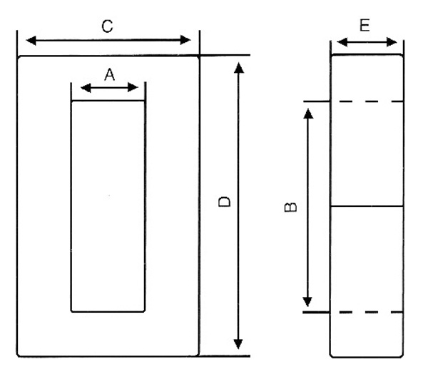 Rectangular PFC inductor — dimensional drawing